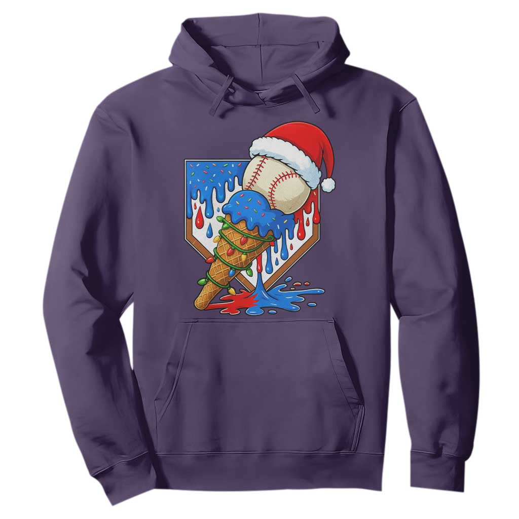 Christmas Baseball Ice Cream Drip Hoodie Santa Sports Player Xmas Light Boys Baseball Bat TS10 Purple Print Your Wear