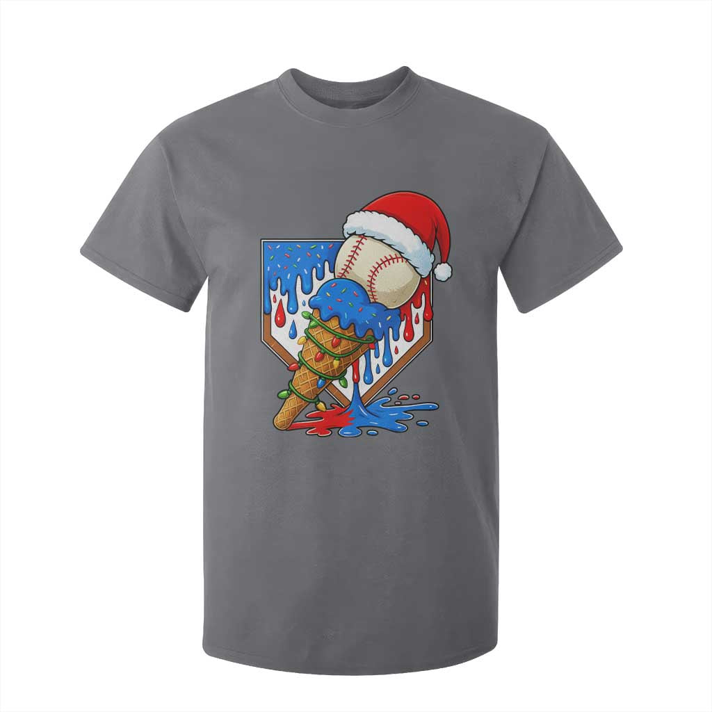 Christmas Baseball Ice Cream Drip T Shirt For Kid Santa Sports Player Xmas Light Boys Baseball Bat TS10 Charcoal Print Your Wear