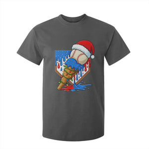 Christmas Baseball Ice Cream Drip T Shirt For Kid Santa Sports Player Xmas Light Boys Baseball Bat TS10 Dark Heather Print Your Wear