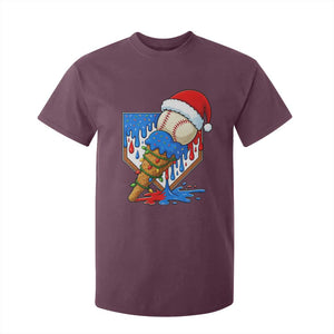 Christmas Baseball Ice Cream Drip T Shirt For Kid Santa Sports Player Xmas Light Boys Baseball Bat TS10 Maroon Print Your Wear