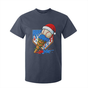Christmas Baseball Ice Cream Drip T Shirt For Kid Santa Sports Player Xmas Light Boys Baseball Bat TS10 Navy Print Your Wear