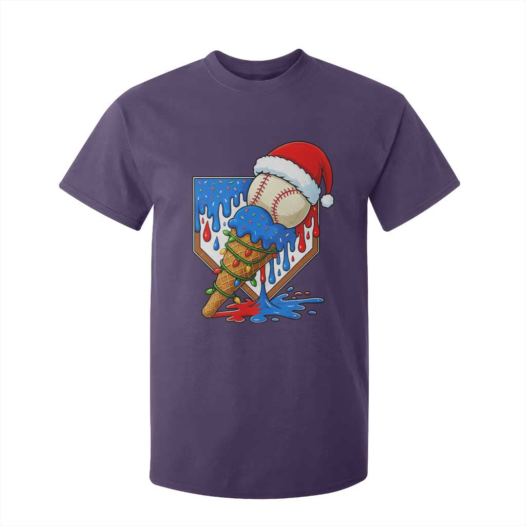 Christmas Baseball Ice Cream Drip T Shirt For Kid Santa Sports Player Xmas Light Boys Baseball Bat TS10 Purple Print Your Wear