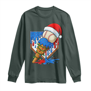 Christmas Baseball Ice Cream Drip Long Sleeve Shirt Santa Sports Player Xmas Light Boys Baseball Bat TS10 Dark Forest Green Print Your Wear