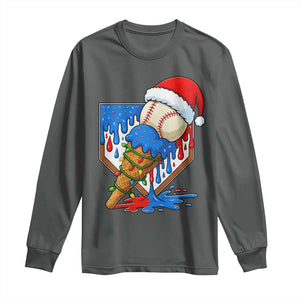 Christmas Baseball Ice Cream Drip Long Sleeve Shirt Santa Sports Player Xmas Light Boys Baseball Bat TS10 Dark Heather Print Your Wear