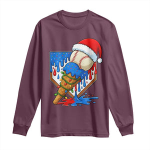 Christmas Baseball Ice Cream Drip Long Sleeve Shirt Santa Sports Player Xmas Light Boys Baseball Bat TS10 Maroon Print Your Wear