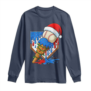 Christmas Baseball Ice Cream Drip Long Sleeve Shirt Santa Sports Player Xmas Light Boys Baseball Bat TS10 Navy Print Your Wear
