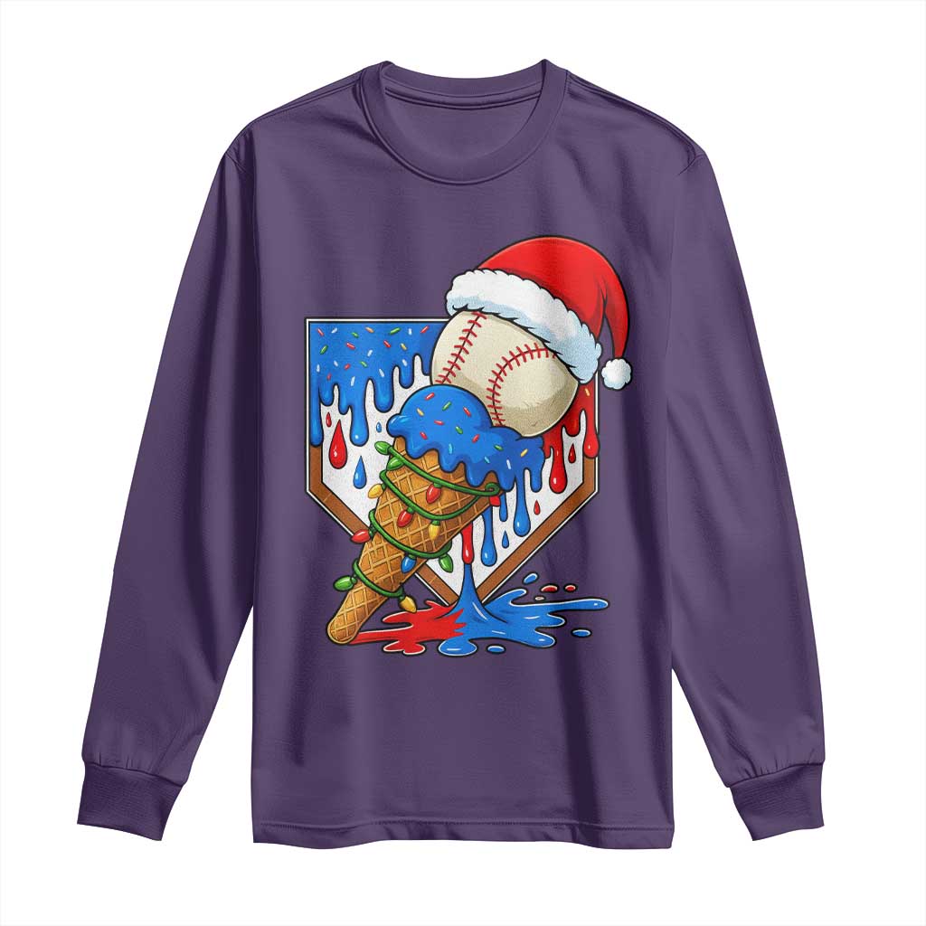 Christmas Baseball Ice Cream Drip Long Sleeve Shirt Santa Sports Player Xmas Light Boys Baseball Bat TS10 Purple Print Your Wear