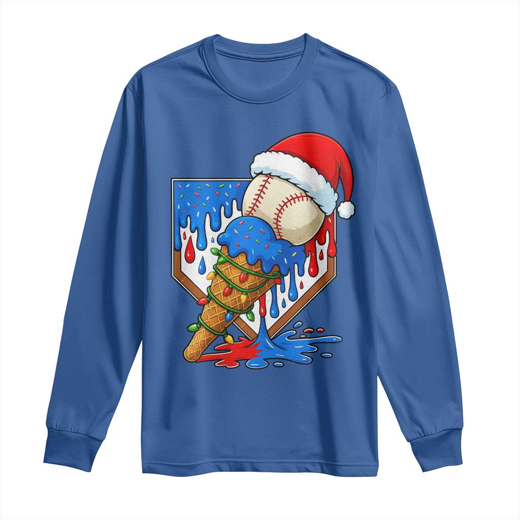 Christmas Baseball Ice Cream Drip Long Sleeve Shirt Santa Sports Player Xmas Light Boys Baseball Bat TS10 Royal Blue Print Your Wear