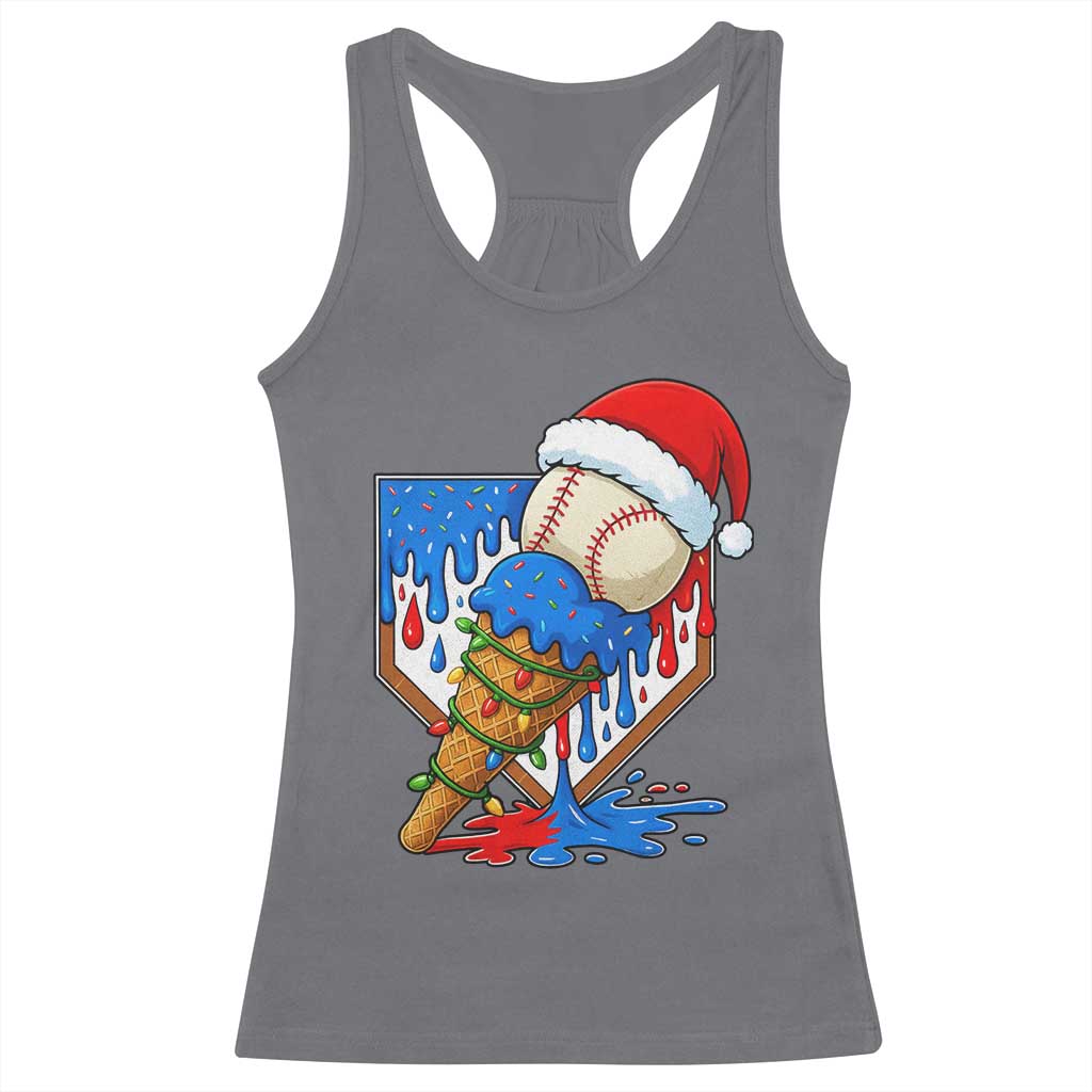 Christmas Baseball Ice Cream Drip Racerback Tank Top Santa Sports Player Xmas Light Boys Baseball Bat TS10 Charcoal Print Your Wear