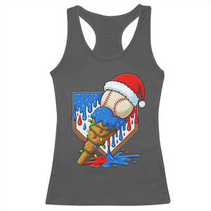 Christmas Baseball Ice Cream Drip Racerback Tank Top Santa Sports Player Xmas Light Boys Baseball Bat TS10 Dark Heather Print Your Wear