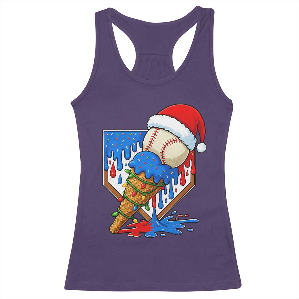 Christmas Baseball Ice Cream Drip Racerback Tank Top Santa Sports Player Xmas Light Boys Baseball Bat TS10 Purple Print Your Wear