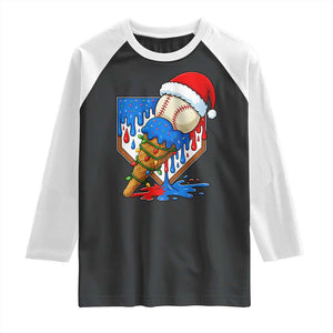 Christmas Baseball Ice Cream Drip Raglan Shirt Santa Sports Player Xmas Light Boys Baseball Bat TS10 Black White Print Your Wear