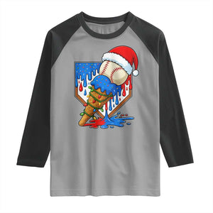 Christmas Baseball Ice Cream Drip Raglan Shirt Santa Sports Player Xmas Light Boys Baseball Bat TS10 Sport Gray Black Print Your Wear