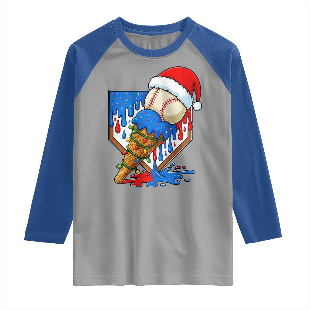 Christmas Baseball Ice Cream Drip Raglan Shirt Santa Sports Player Xmas Light Boys Baseball Bat TS10 Sport Gray Royal Print Your Wear