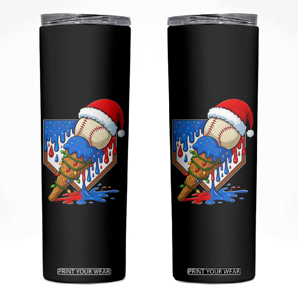 Christmas Baseball Ice Cream Drip Skinny Tumbler Santa Sports Player Xmas Light Boys Baseball Bat TS10 Black Print Your Wear
