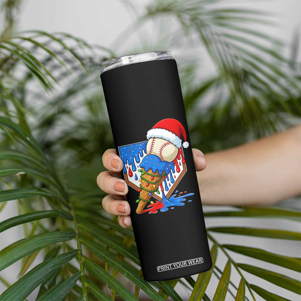 Christmas Baseball Ice Cream Drip Skinny Tumbler Santa Sports Player Xmas Light Boys Baseball Bat TS10 Print Your Wear