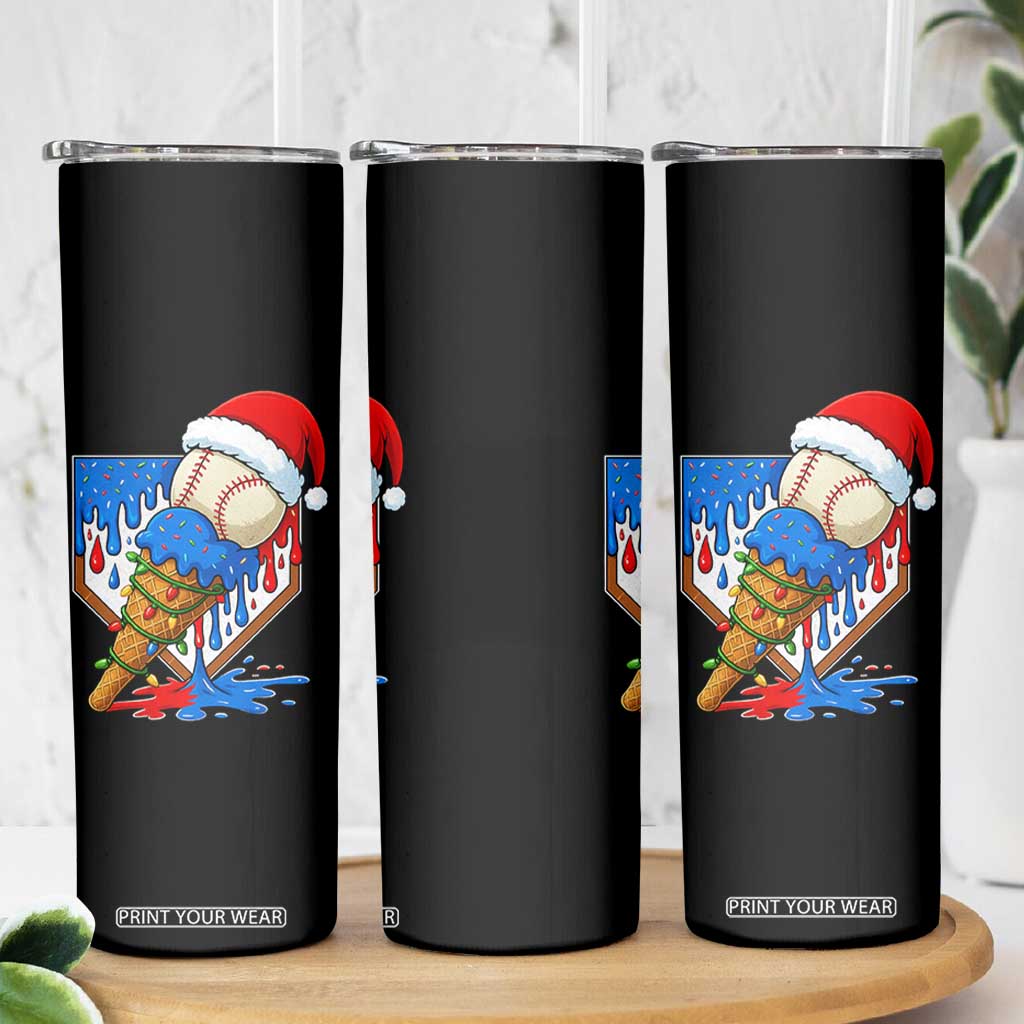 Christmas Baseball Ice Cream Drip Skinny Tumbler Santa Sports Player Xmas Light Boys Baseball Bat TS10 Print Your Wear