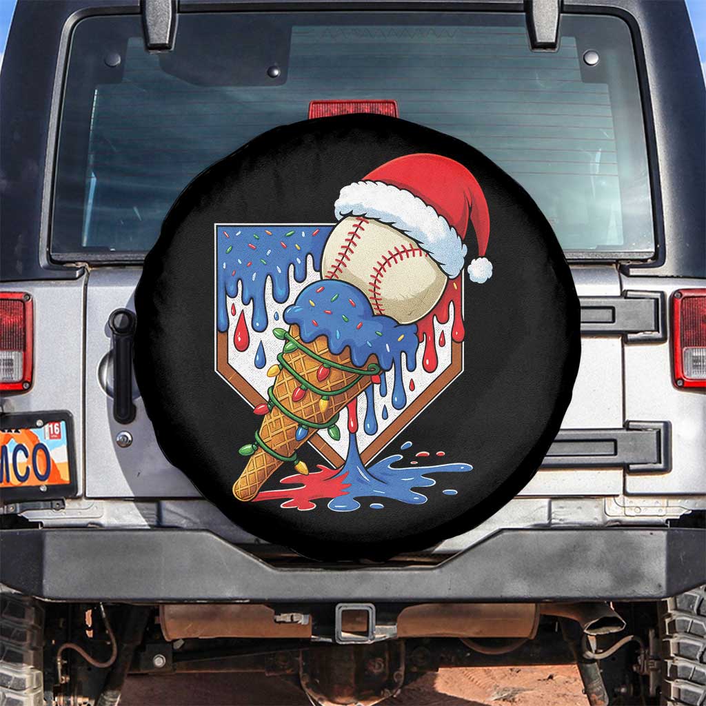 Christmas Baseball Ice Cream Drip Spare Tire Cover Santa Sports Player Xmas Light Boys Baseball Bat TS10 No hole Black Print Your Wear