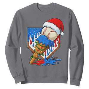 Christmas Baseball Ice Cream Drip Sweatshirt Santa Sports Player Xmas Light Boys Baseball Bat TS10 Charcoal Print Your Wear