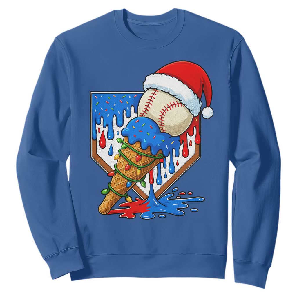 Christmas Baseball Ice Cream Drip Sweatshirt Santa Sports Player Xmas Light Boys Baseball Bat TS10 Royal Blue Print Your Wear