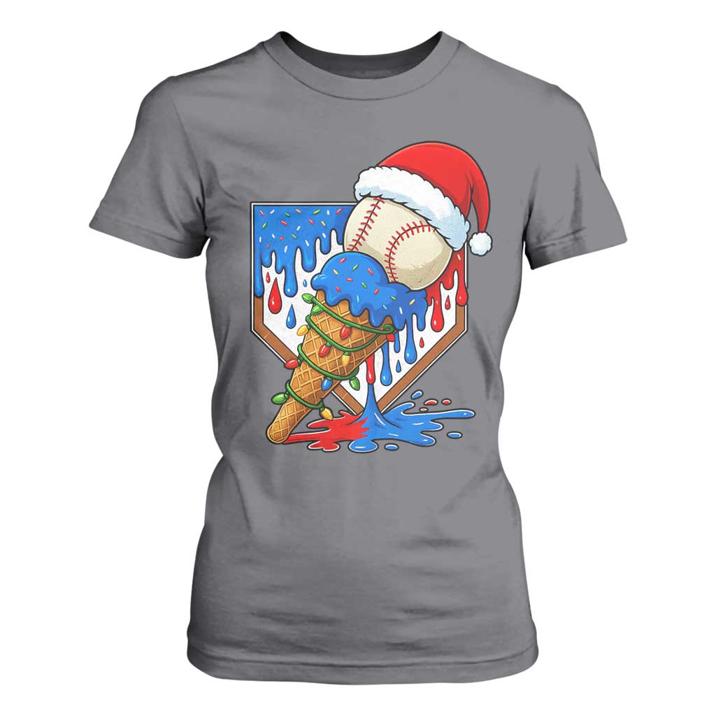 Christmas Baseball Ice Cream Drip T Shirt For Women Santa Sports Player Xmas Light Boys Baseball Bat TS10 Charcoal Print Your Wear