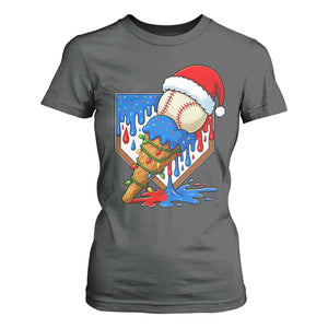 Christmas Baseball Ice Cream Drip T Shirt For Women Santa Sports Player Xmas Light Boys Baseball Bat TS10 Dark Heather Print Your Wear