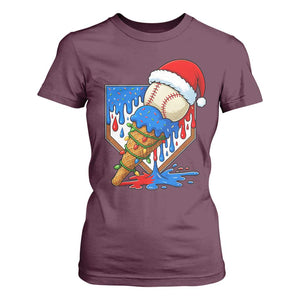 Christmas Baseball Ice Cream Drip T Shirt For Women Santa Sports Player Xmas Light Boys Baseball Bat TS10 Maroon Print Your Wear
