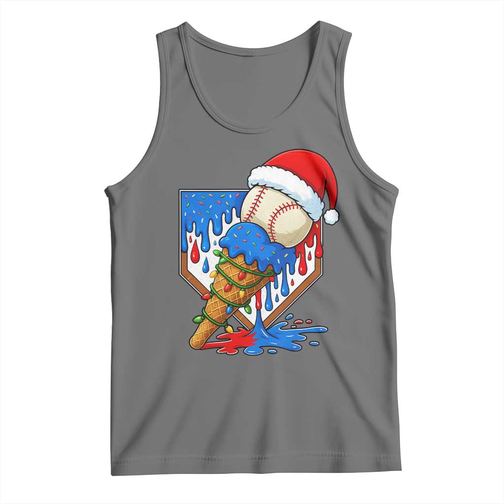 Christmas Baseball Ice Cream Drip Tank Top Santa Sports Player Xmas Light Boys Baseball Bat TS10 Black Heather Print Your Wear