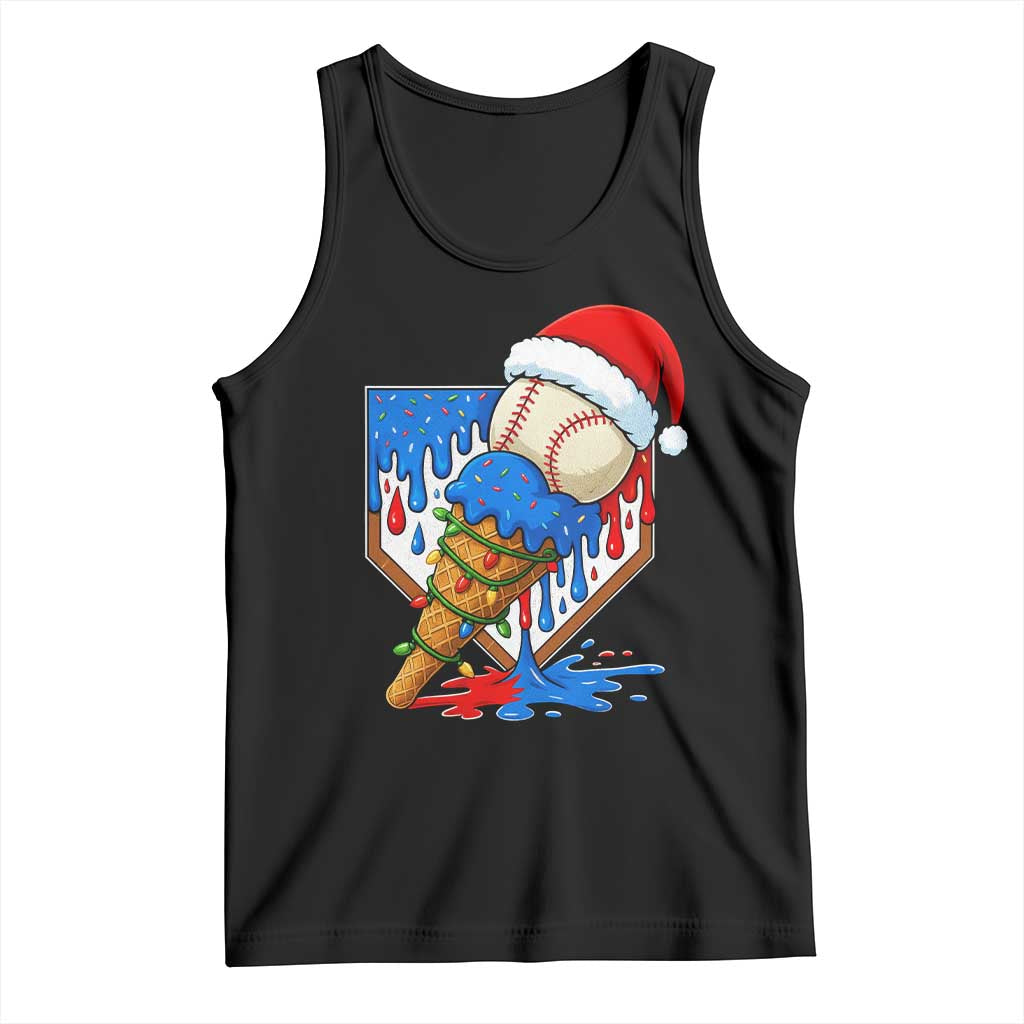 Christmas Baseball Ice Cream Drip Tank Top Santa Sports Player Xmas Light Boys Baseball Bat TS10 Black Print Your Wear