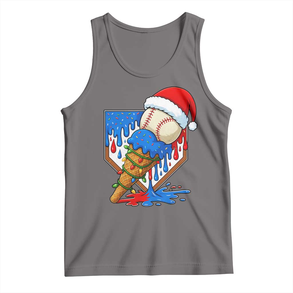 Christmas Baseball Ice Cream Drip Tank Top Santa Sports Player Xmas Light Boys Baseball Bat TS10 Deep Heather Print Your Wear
