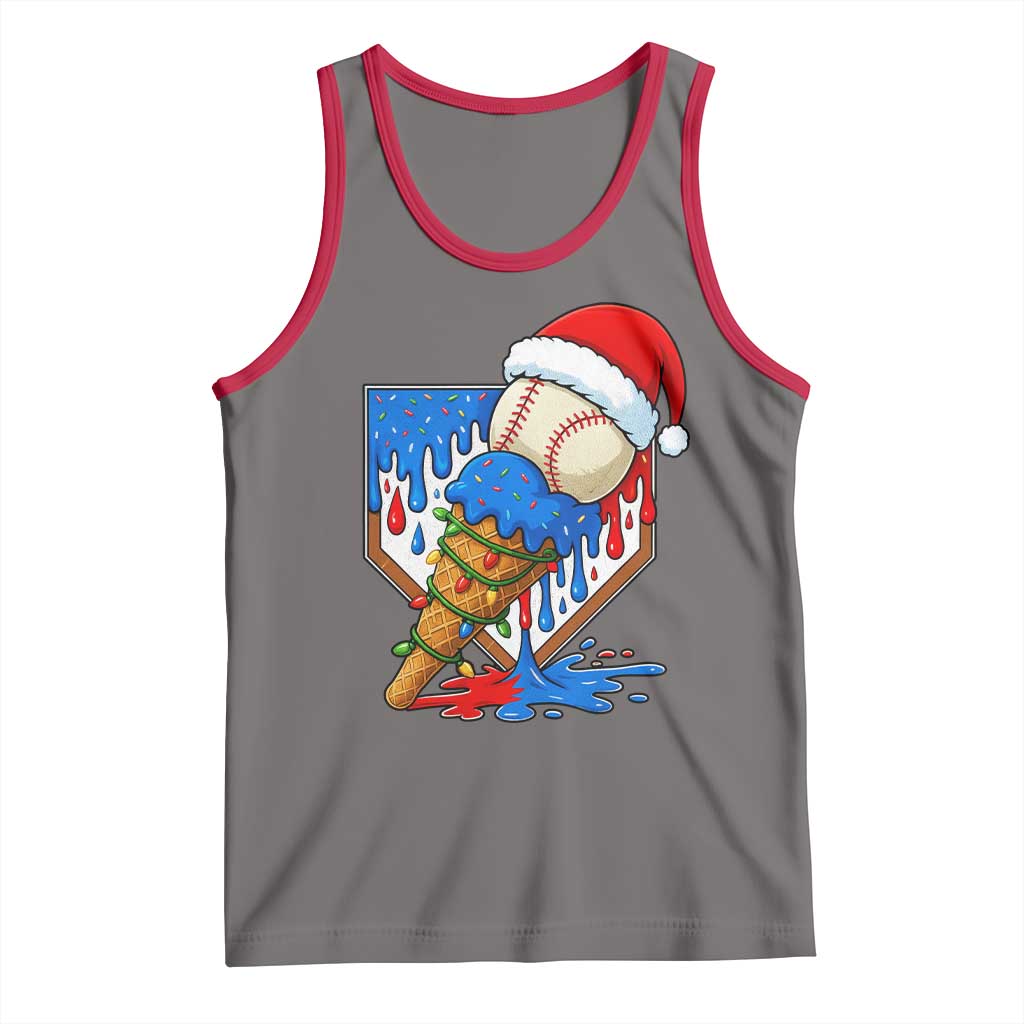 Christmas Baseball Ice Cream Drip Tank Top Santa Sports Player Xmas Light Boys Baseball Bat TS10 Deep Heather Red Print Your Wear
