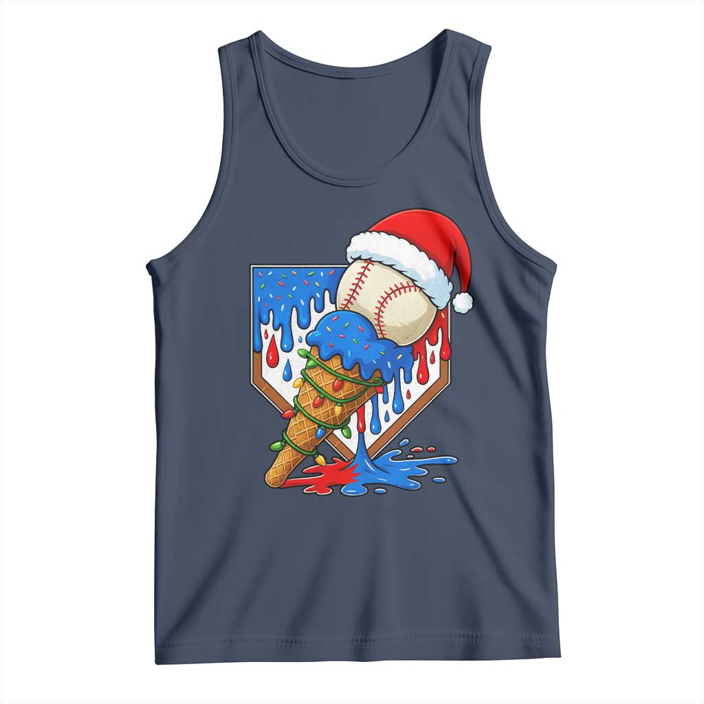 Christmas Baseball Ice Cream Drip Tank Top Santa Sports Player Xmas Light Boys Baseball Bat TS10 Navy Print Your Wear