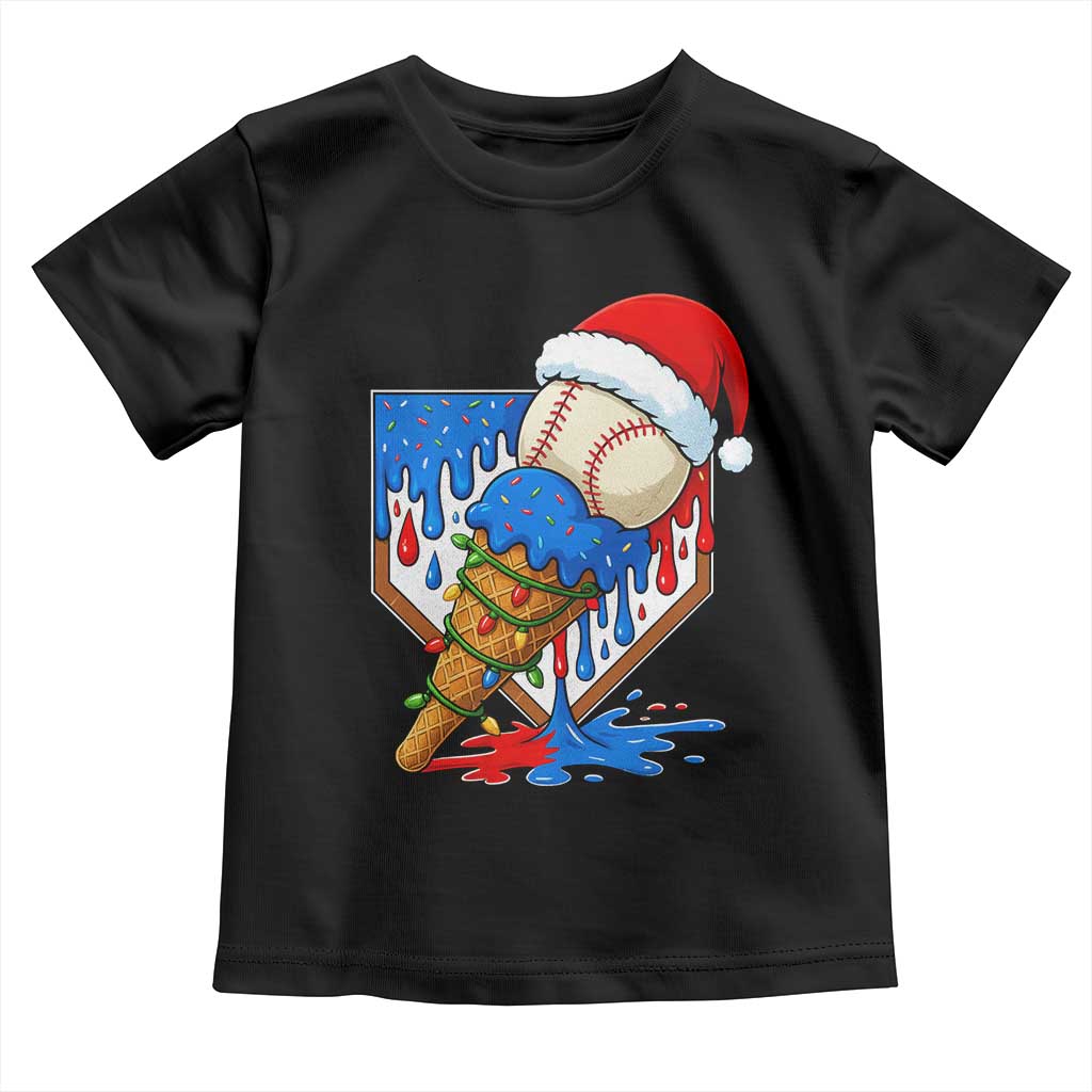 Christmas Baseball Ice Cream Drip Toddler T Shirt Santa Sports Player Xmas Light Boys Baseball Bat TS10 Black Print Your Wear