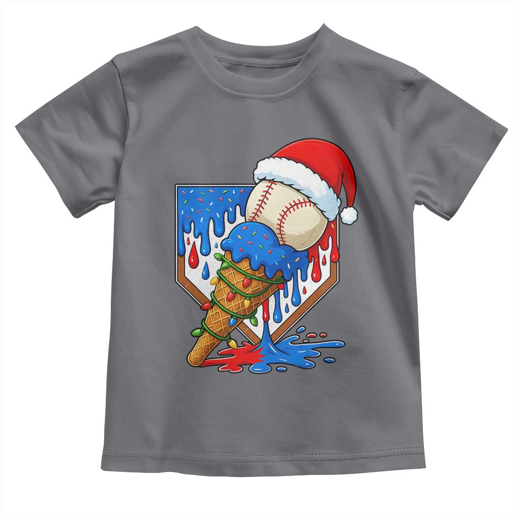 Christmas Baseball Ice Cream Drip Toddler T Shirt Santa Sports Player Xmas Light Boys Baseball Bat TS10 Charcoal Print Your Wear