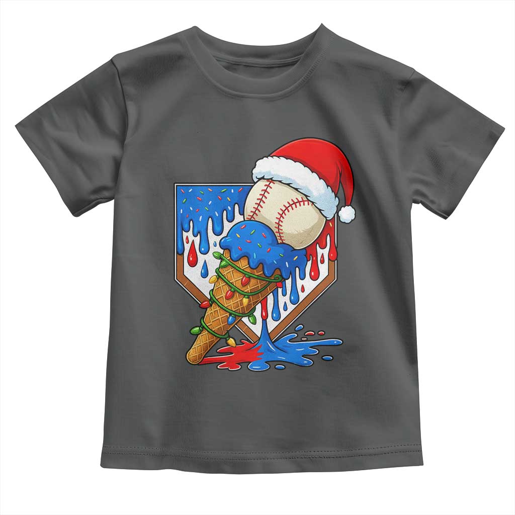 Christmas Baseball Ice Cream Drip Toddler T Shirt Santa Sports Player Xmas Light Boys Baseball Bat TS10 Dark Heather Print Your Wear