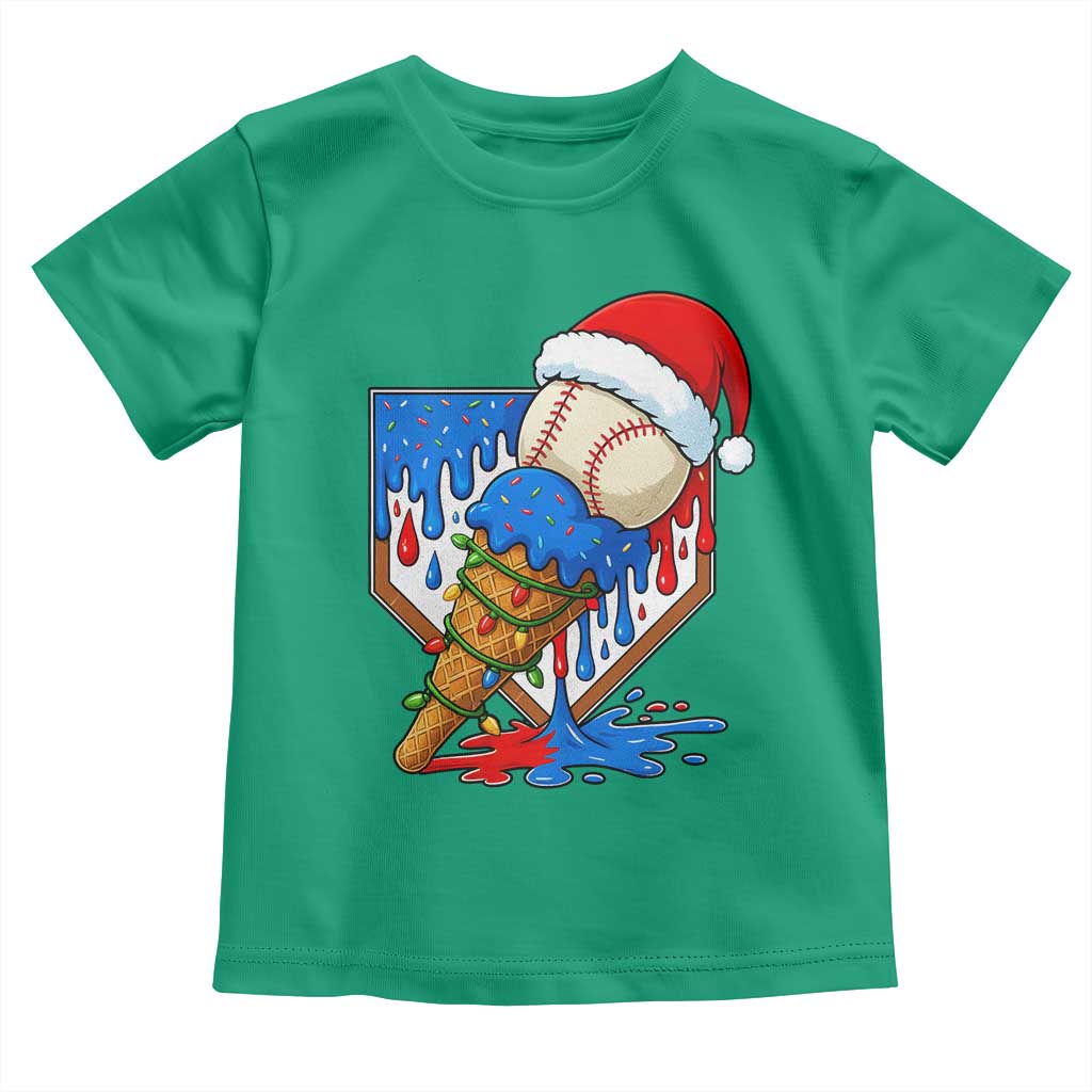 Christmas Baseball Ice Cream Drip Toddler T Shirt Santa Sports Player Xmas Light Boys Baseball Bat TS10 Irish Green Print Your Wear
