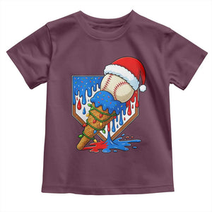 Christmas Baseball Ice Cream Drip Toddler T Shirt Santa Sports Player Xmas Light Boys Baseball Bat TS10 Maroon Print Your Wear