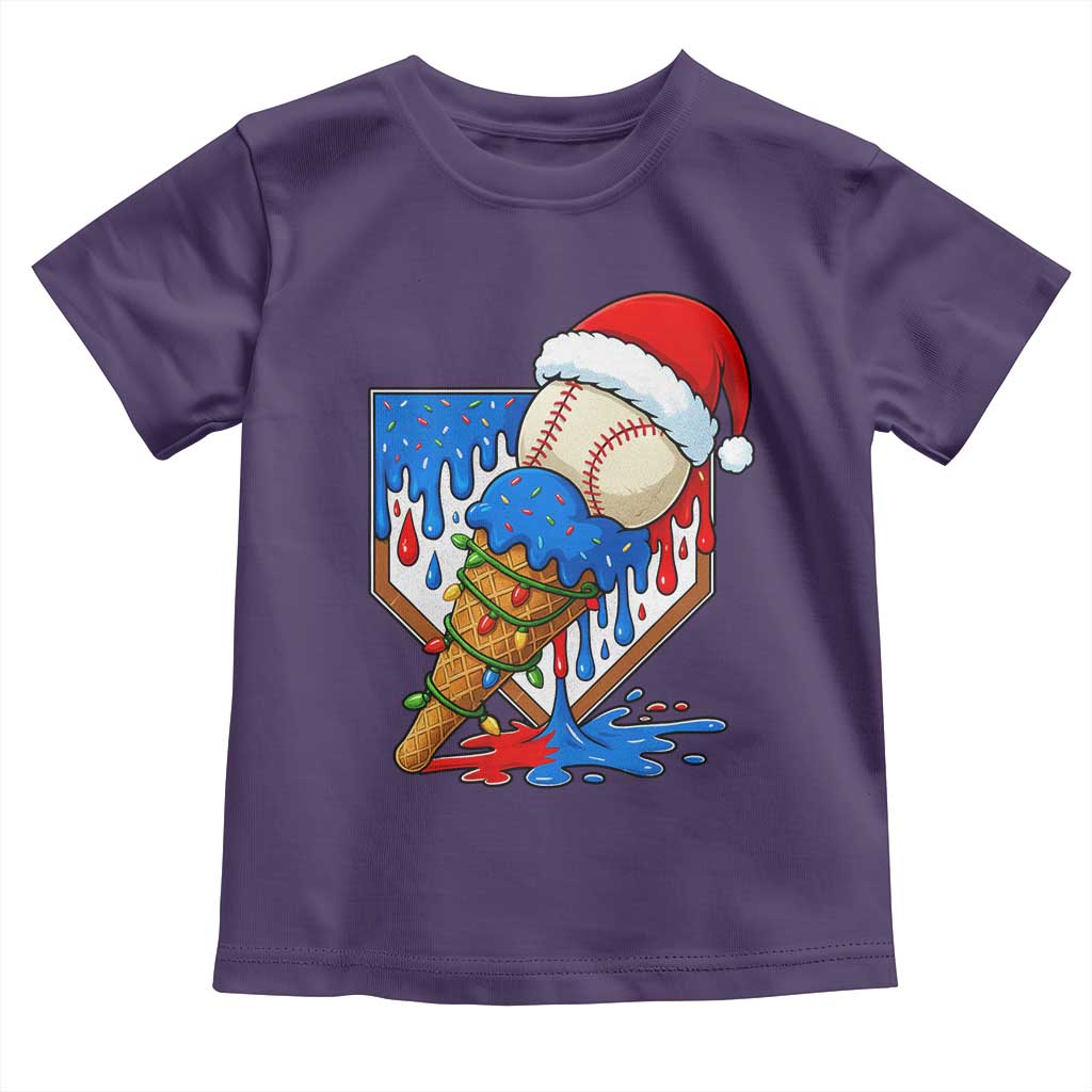 Christmas Baseball Ice Cream Drip Toddler T Shirt Santa Sports Player Xmas Light Boys Baseball Bat TS10 Purple Print Your Wear