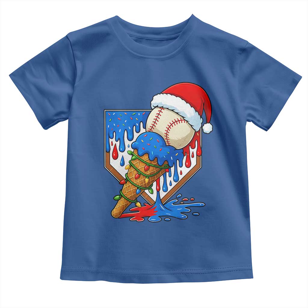 Christmas Baseball Ice Cream Drip Toddler T Shirt Santa Sports Player Xmas Light Boys Baseball Bat TS10 Royal Blue Print Your Wear