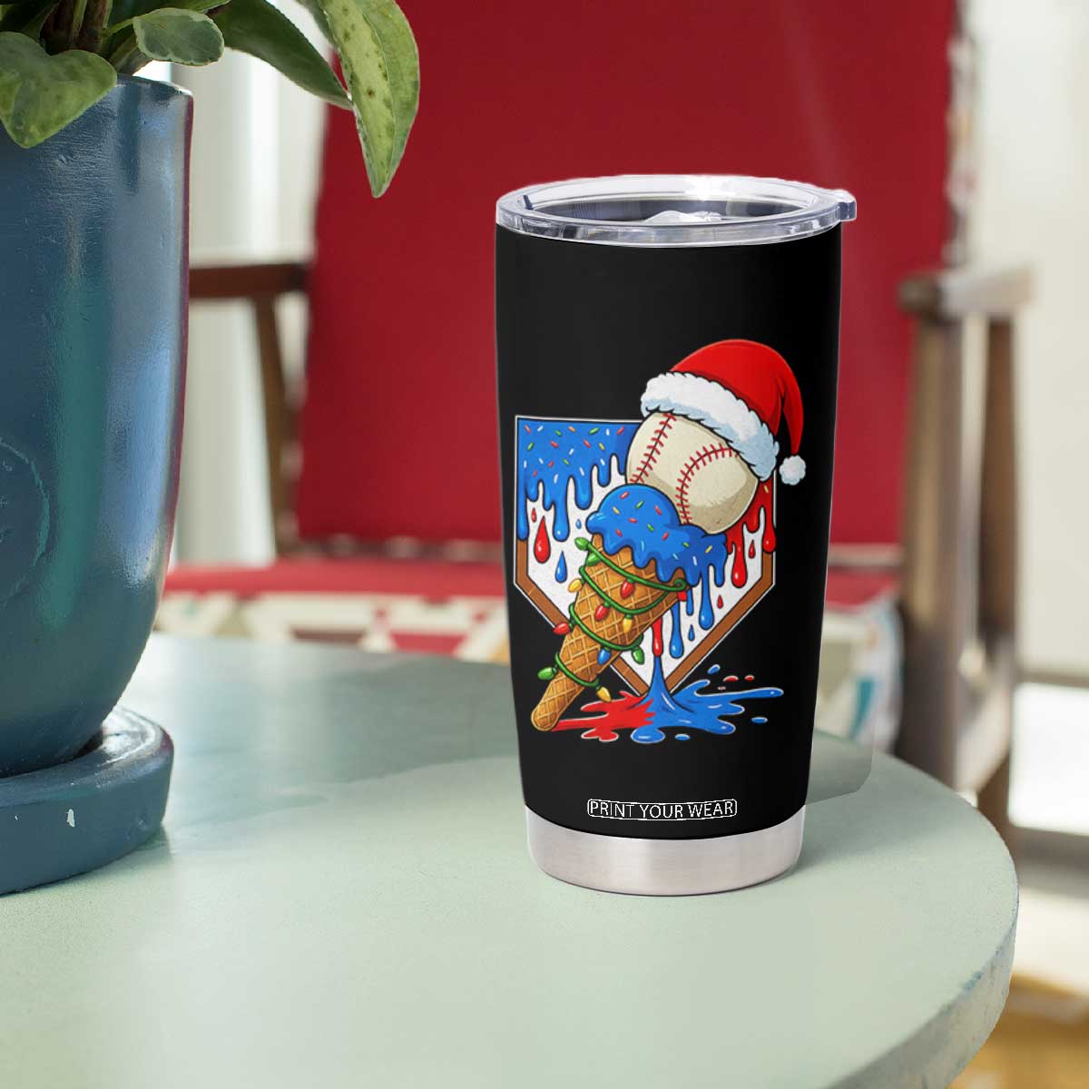 Christmas Baseball Ice Cream Drip Tumbler Cup Santa Sports Player Xmas Light Boys Baseball Bat TS10 Print Your Wear