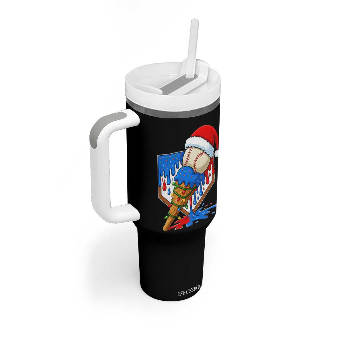 Christmas Baseball Ice Cream Drip Tumbler With Handle Santa Sports Player Xmas Light Boys Baseball Bat TS10 Print Your Wear