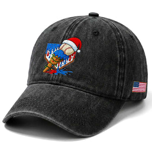 Christmas Baseball Ice Cream Drip Washed Cotton Baseball Cap Santa Sports Player Xmas Light Boys Baseball Bat TS10 Print Your Wear