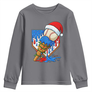 Christmas Baseball Ice Cream Drip Youth Sweatshirt Santa Sports Player Xmas Light Boys Baseball Bat TS10 Charcoal Print Your Wear