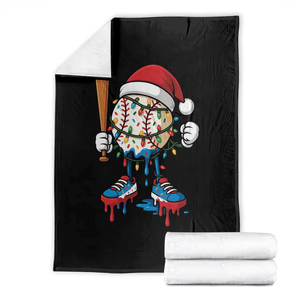 Christmas Baseball Ice Cream Drip Throw Blanket Santa Sports Xmas Baseball Player TS10 Black Print Your Wear