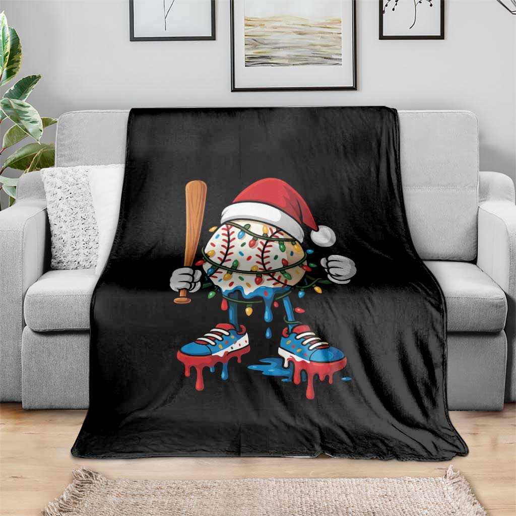 Christmas Baseball Ice Cream Drip Throw Blanket Santa Sports Xmas Baseball Player TS10 Print Your Wear