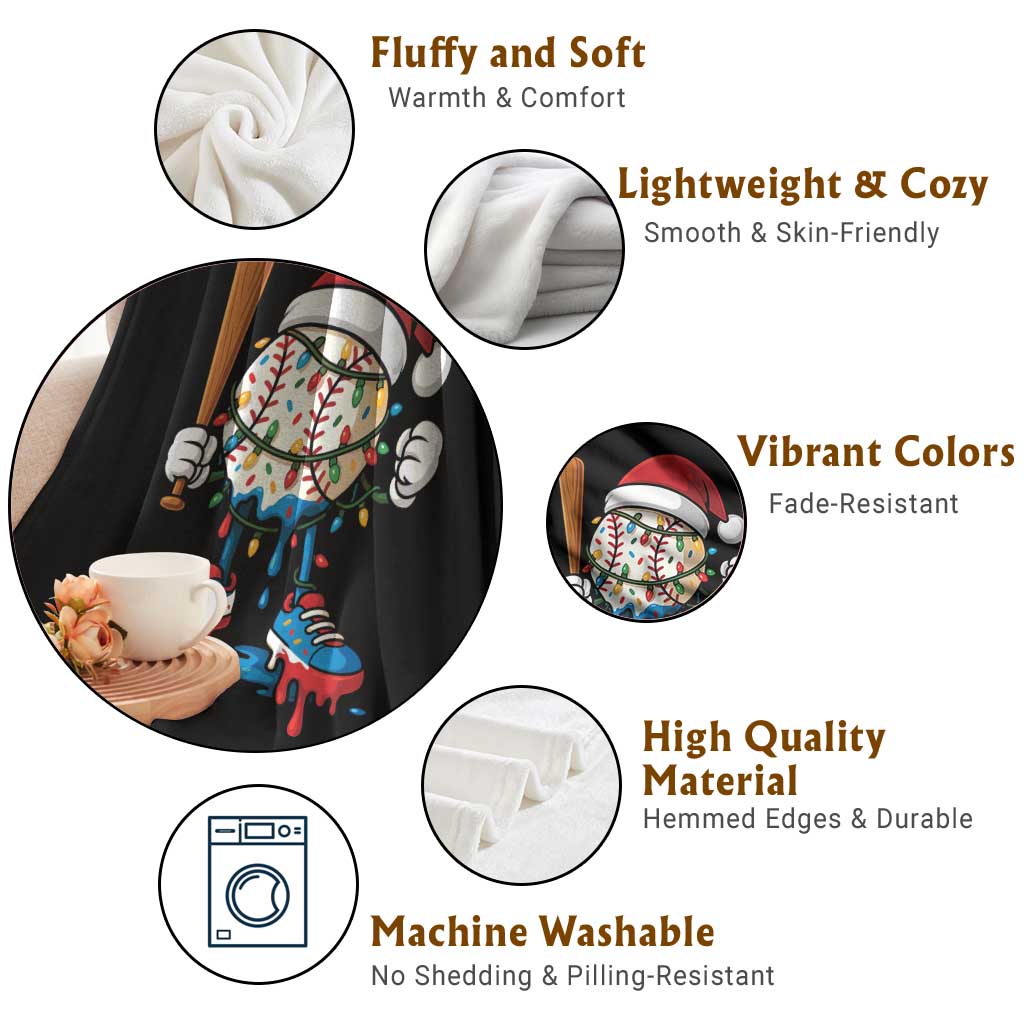 Christmas Baseball Ice Cream Drip Throw Blanket Santa Sports Xmas Baseball Player TS10 Print Your Wear