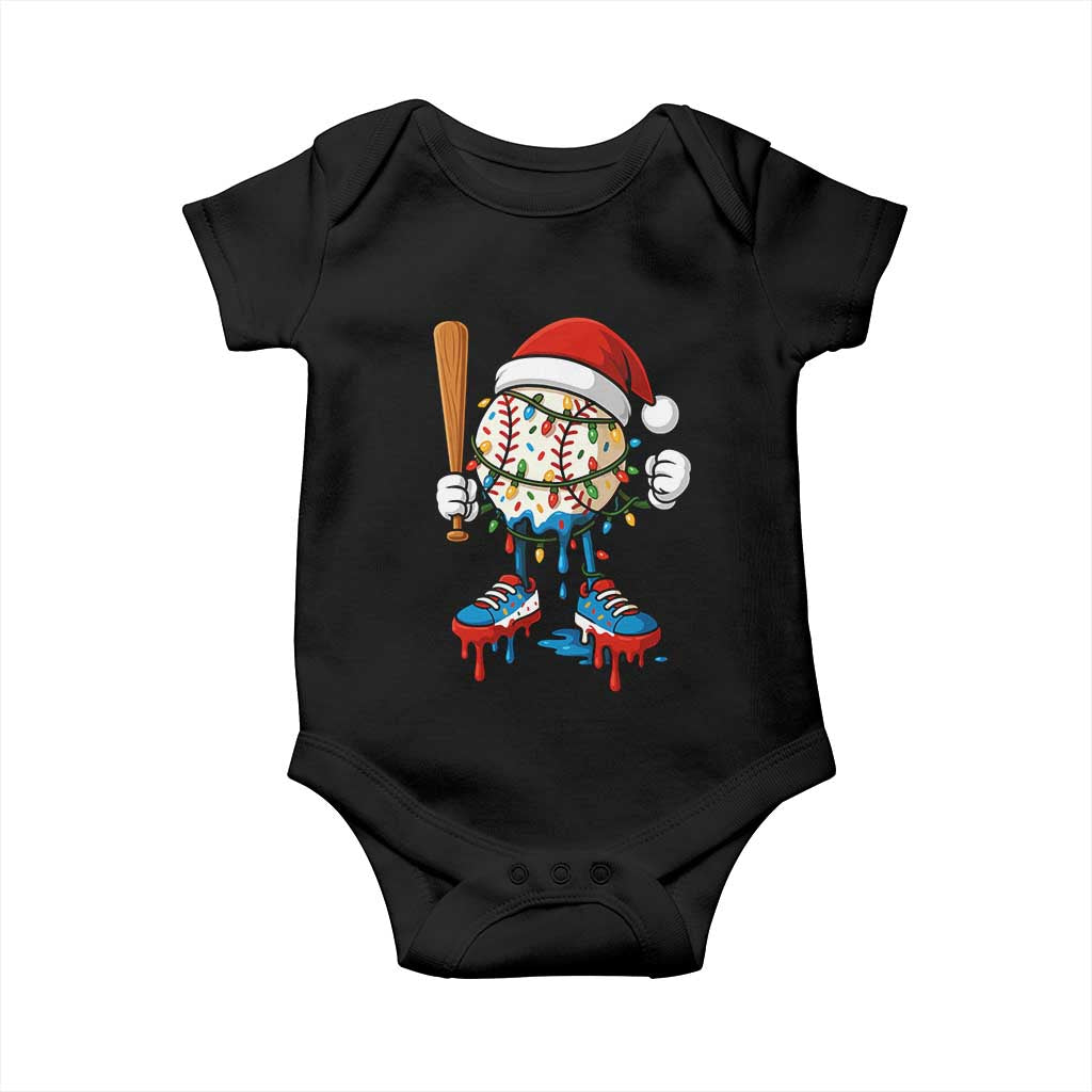 Christmas Baseball Ice Cream Drip Baby Onesie Santa Sports Xmas Baseball Player TS10 Black Print Your Wear