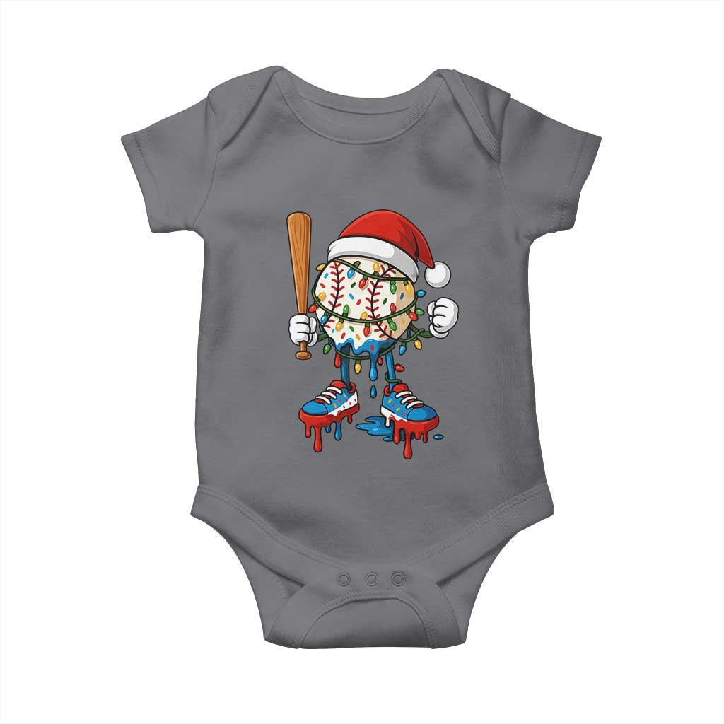 Christmas Baseball Ice Cream Drip Baby Onesie Santa Sports Xmas Baseball Player TS10 Charcoal Print Your Wear