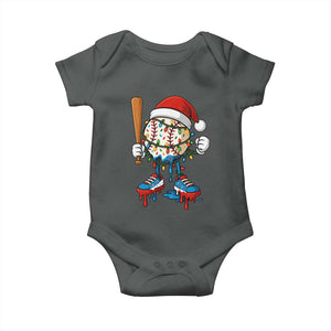 Christmas Baseball Ice Cream Drip Baby Onesie Santa Sports Xmas Baseball Player TS10 Dark Heather Print Your Wear