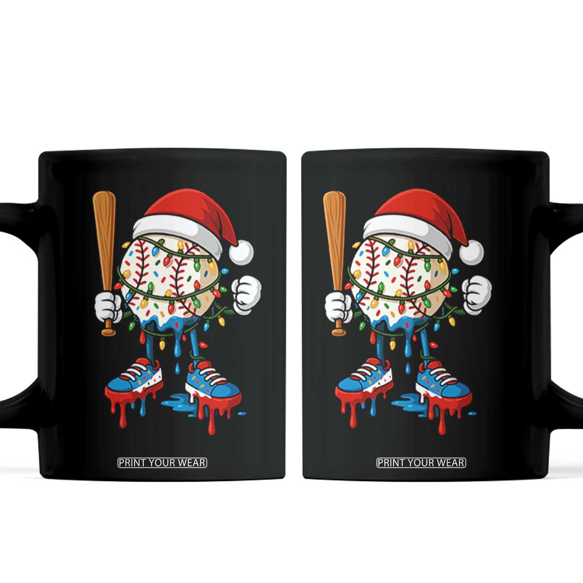 Christmas Baseball Ice Cream Drip Coffee Mug Santa Sports Xmas Baseball Player TS10 Black Print Your Wear